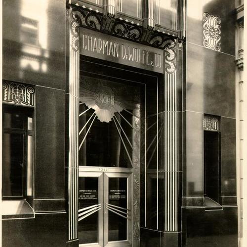 [Front entrance of the Chapman DeWolfe and Company building]