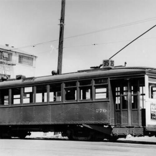 [Market Street Railway Company 35 line streetcar on 24th Street, near Howard]