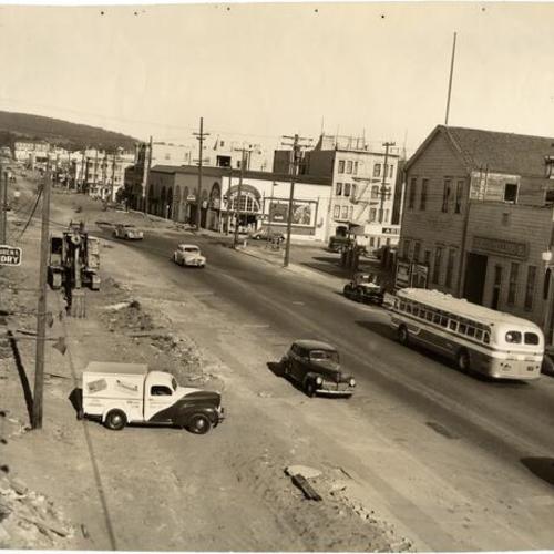 [Lombard Street, from Fillmore, during widening project]