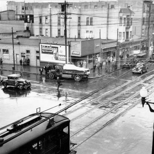 [Scene of automobile accident at Third and Harrison streets]