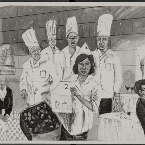 Mural depicting history of culinary workers and their union from 1937-1986 at Local 2 on Golden Gate Avenue