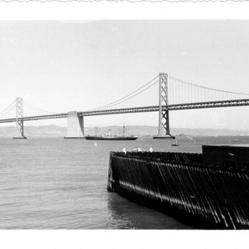 [View of the Bay Bridge from a San Francisco pier]