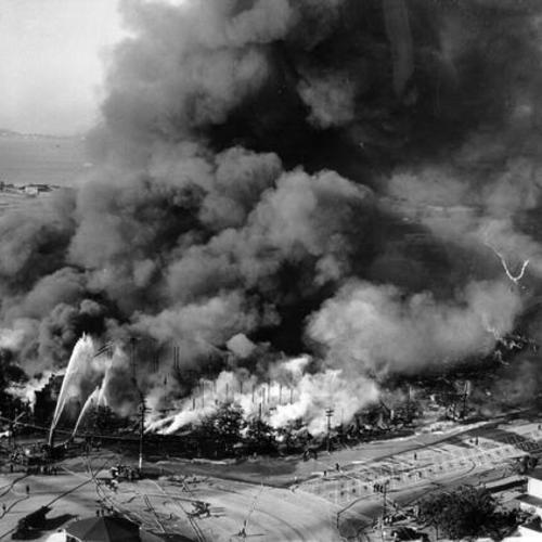 [Aerial view of fire on Treasure Island]