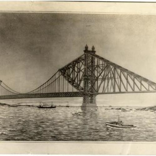 [Drawing of proposed design for bridge over the Golden Gate]
