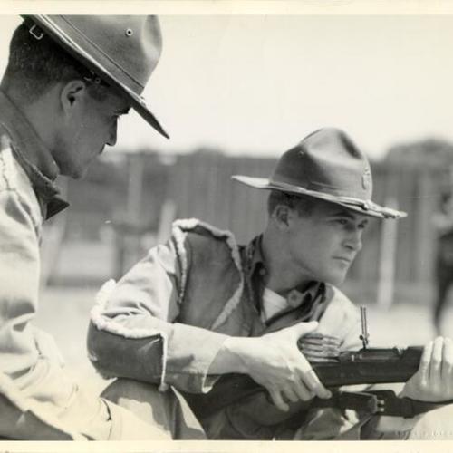 [Two soldiers of the Thirtieth Infantry on the rifle range at the Presidio of San Francisco]