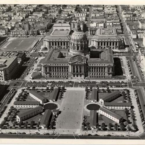 [Aerial view of City Hall and the Civic Center]