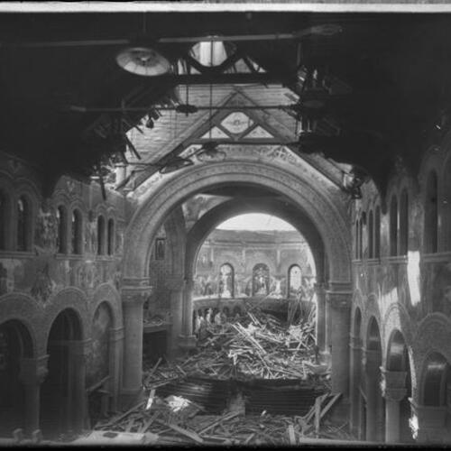 Stanford Memorial Church interior damaged after earthquake