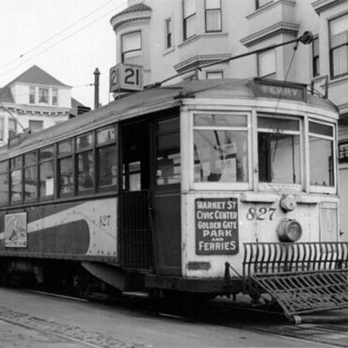 [Market Street Railway Company line 21 streetcar at 8th Avenue and Clement Street]