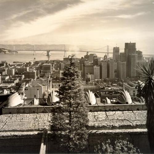 [View of downtown and Bay Bridge, looking east]