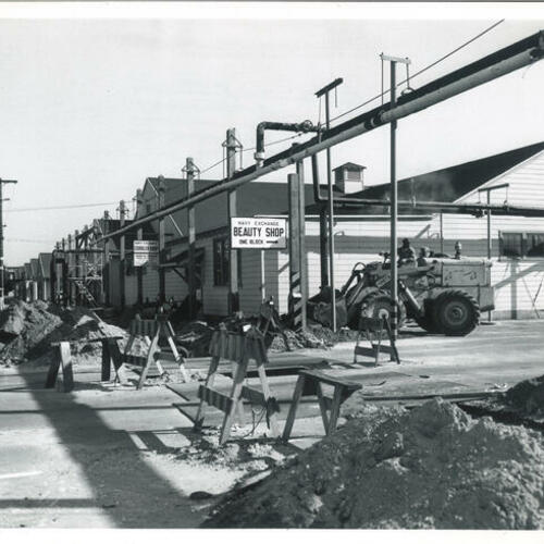 Road construction in front of Navy exchange stores