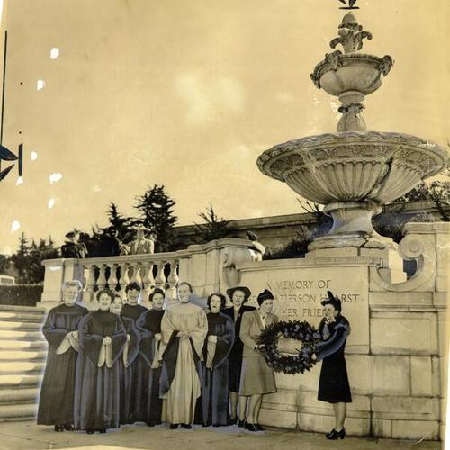 [Memorial service honoring Phoebe Apperson Hearst by the monument to her in Golden Gate Park]