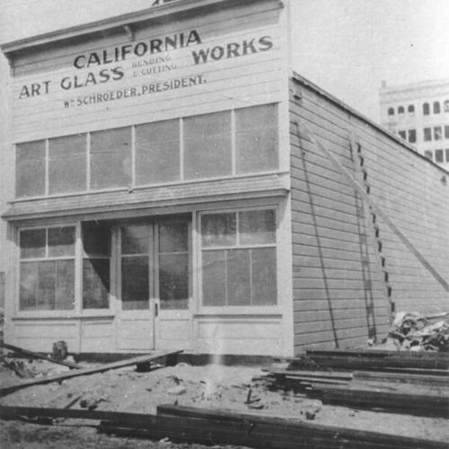 [Temporary building of the California Art Glass Works at 938 Howard Street]