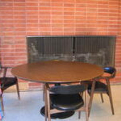Merced Branch fireplace and table