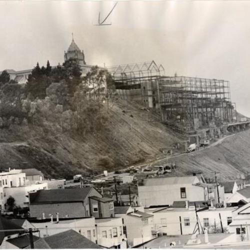 [View of Park-Presidio showing construction of new Chapel Wing of San Francisco College for Women]