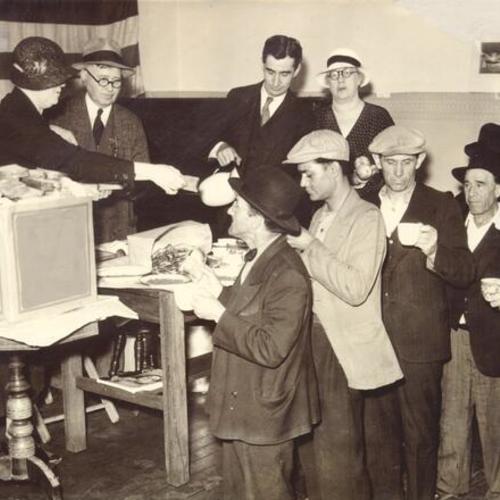[Men lining up for food during Waterfront strike in 1934]