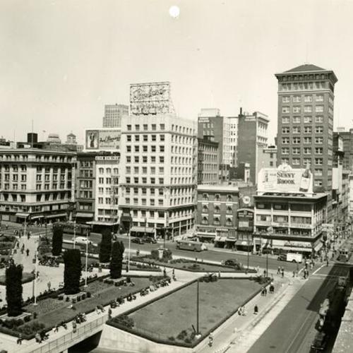 [View of Geary and Stockton Street corner of Union Square Park]