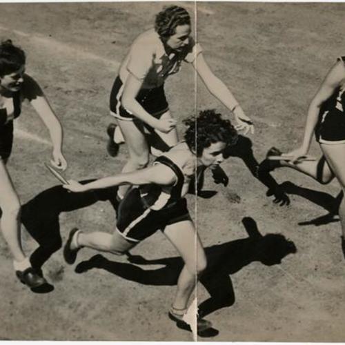 [Women track teams at Kezar Stadium]