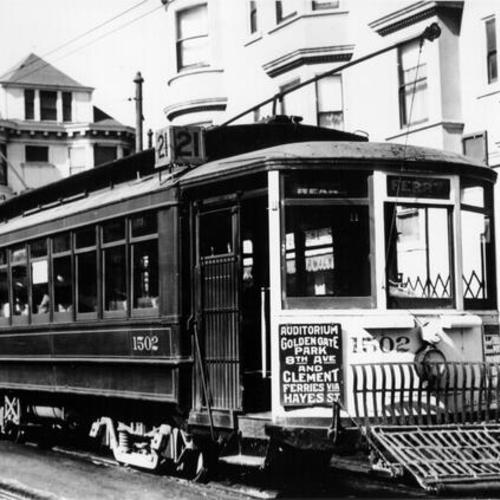 [Market Street Railway Company line 21 streetcar at 8th Avenue and Clement Street]
