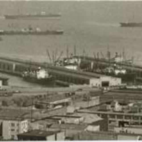 [Ships in San Francisco Bay awaiting settlement of longshoremen's strike]