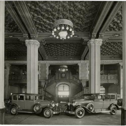 [Interior of Don Lee automobile showroom at Van Ness Avenue and O'Farrell Street]