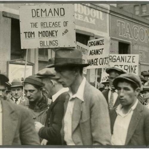 [Demonstrators at a labor rally protesting the incarceration of Thomas J. Mooney and Warren Billings]