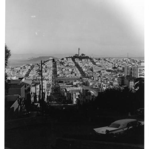 [View of Telegraph Hill and Coit Tower from Lombard and Hyde streets]