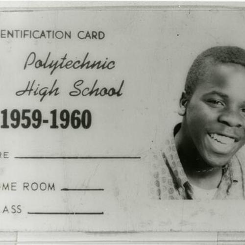 [Polytechnic High School Student ID card of Clarence at age 15]