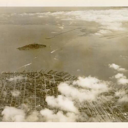 [Aerial view of San Francisco waterfront and Yerba Buena Island]