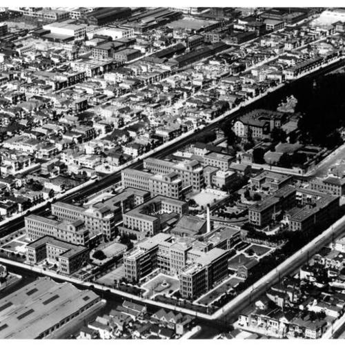 [Aerial view of San Francisco General Hospital and St. Catherine's Home for Incorrigilble Girls]