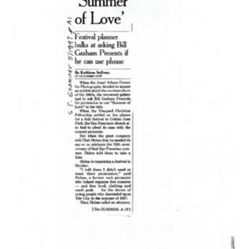 Staking a Claim to 'Summer of Love', San Francisco Examiner, May 1997