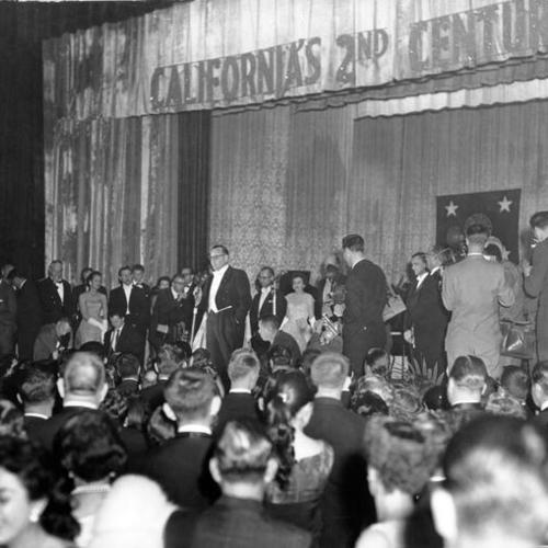 [Governor Edmund G. Brown speaks to the crowd at Governor's Hall, State Fairgrounds]