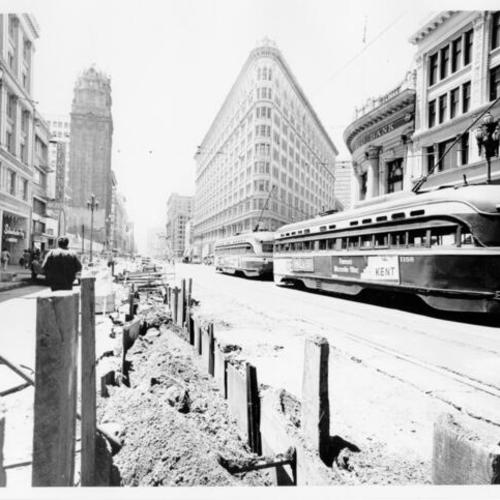 [Street construction at Market and Geary streets]