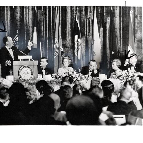 [Governor Edmund G. Brown getting some "shuteye" during a speech by Vice President Hubert Humphrey]