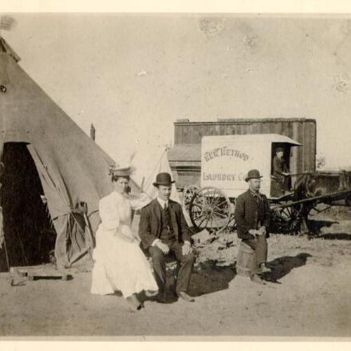 [Pickard family camping on top of Twin Peaks after the earthquake and fire]