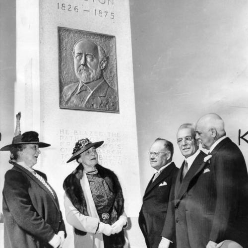 [Mrs. Arthur Page, Mrs. Bertha Ralston Bright, John Lermen, Alfred Sutro and his honor Mayor Rossi at the William Chapman Ralston memorial]