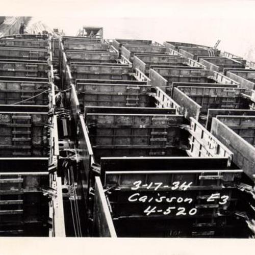 [Caisson for deepest Bay Bridge pier being assembled]
