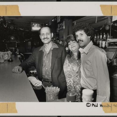 Owner Ahmed Multa (Left) with bartenders Diane Parker and Saif Ahmed at Kum Bak Klub at 486 Ellis Street