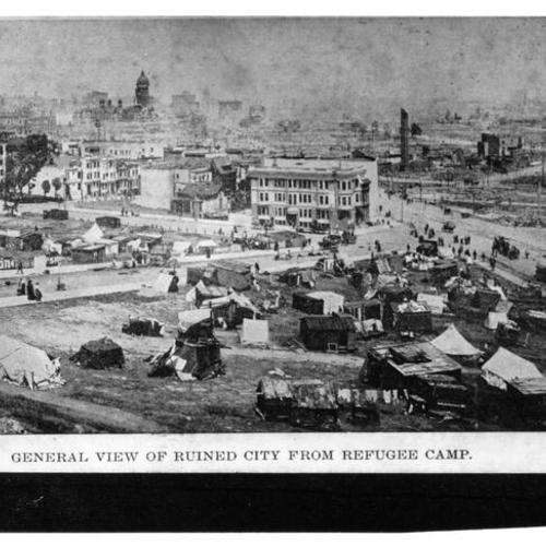 General view of ruined city from refugee camp