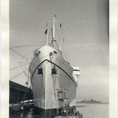 [Passenger ship "Lurline" docking at pier in San Francisco]