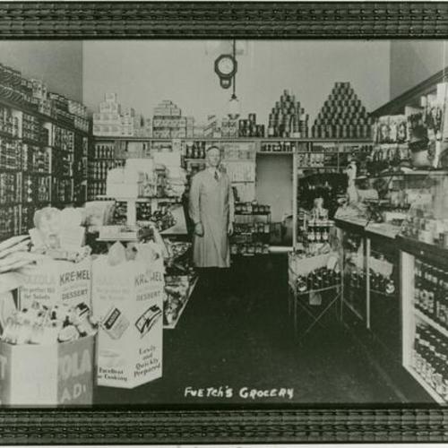 [Sebastian in his store, Fuetsch Grocery, in 1939]