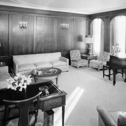 [Living room of the Royal Suite at the Mark Hopkins Hotel]