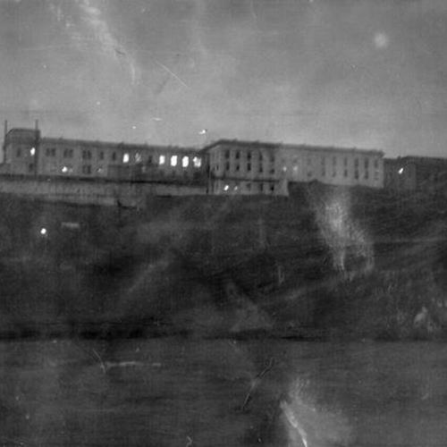 [Alcatraz Island Federal Penitentiary at night]