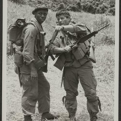 "Tour of Duty" publicity photo of Stan Foster and Terence Knox as two GI scouts