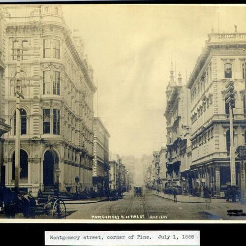 Montgomery street, corner of Pine. July 1, 1888