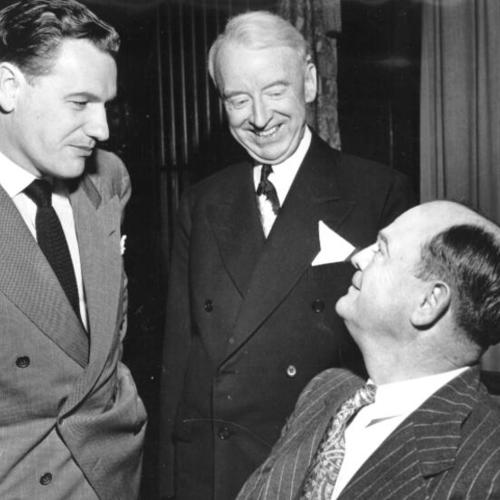 [Thomas Brooks at his 65th birthday luncheon with Nelson A. Rockefeller and Alan Lowrey]