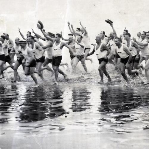 [Olympic Club members participate in the New Years Day swim]