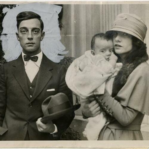 Natalie Talmadge holding her son Joseph with Buster Keaton
