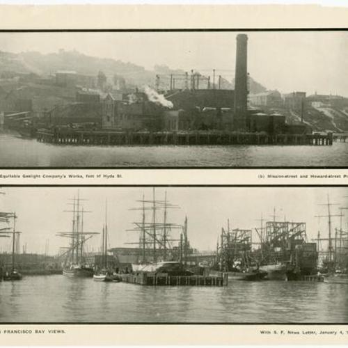 SAN FRANCISCO BAY VIEWS. (a) Equitable Gaslight Company's Works, foot of Hyde St. (b) Mission-street and Howard-street Piers