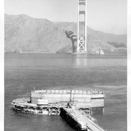 [Pier and fender wall used during construction of the Golden Gate Bridge]