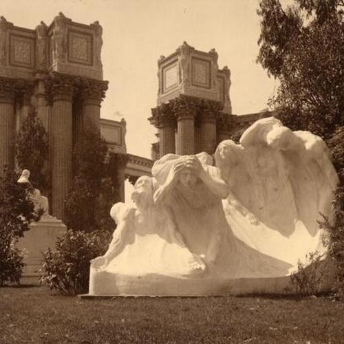 ["Fragment of the Fountain of Time" by Lorado Taft north of Lagoon Palace of Fine Arts at the Panama-Pacific International Expo]